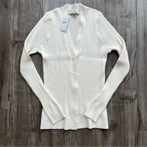 LOFT Ivory Ribbed Knit Cardigan Size Small NWT
